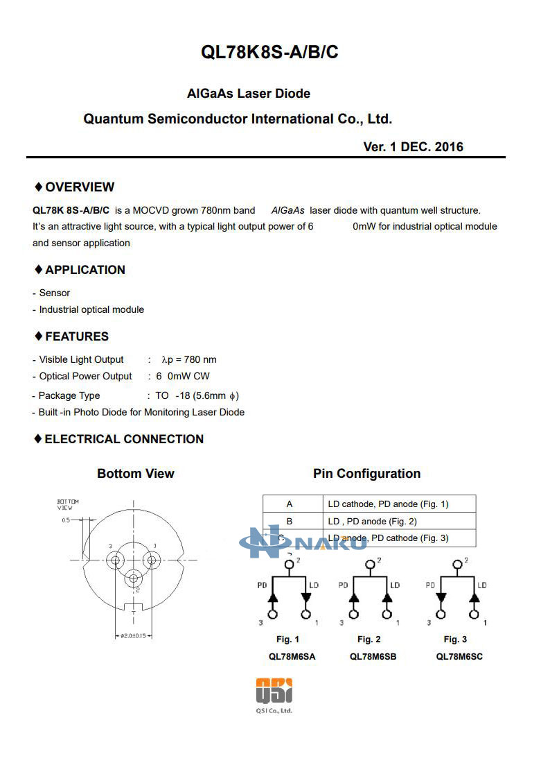 QSI 780nm 60mw laser diode